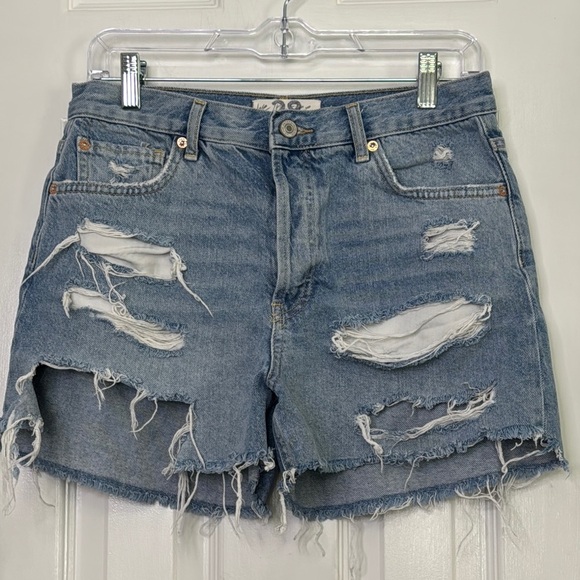 We The Free Blue Jean Shorts with Distressed Rips and Raw Hem - Picture 1 of 7